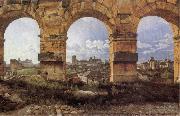 Christoffer Wilhelm Eckersberg View through three northwest arches of the Colossum in Rome,Storm gathering over the city oil painting on canvas